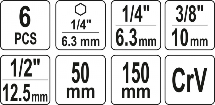 Set adaptoare YATO pentru chei tubulare, 1/4 - 3/8 - 1/2 inch, 6buc [3]