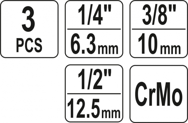 Set Articulatii Cardanice YATO, de Impact, cu Bila, CR-Mo, 1/4 - 3/8 - 1/2 inch, 3buc [3]