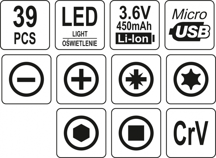 Set YATO surubelnita precizie cu acumulator 3.6V + biti 39pcs [6]