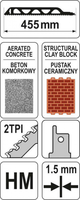 Panza fierastrau sabie YATO pentru zidarie 455 mm [4]