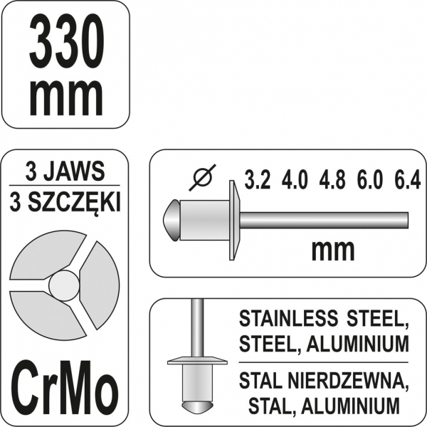 Cleste popnituri YATO, 3.2 - 6.4mm, 330mm [4]