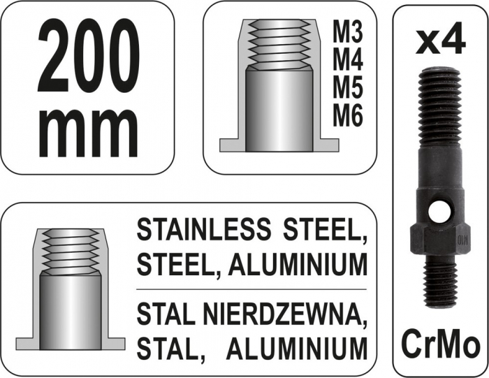 Cleste Pentru Piulite Nituibile YATO, CR-Mo, M3 - M6, 200mm [4]