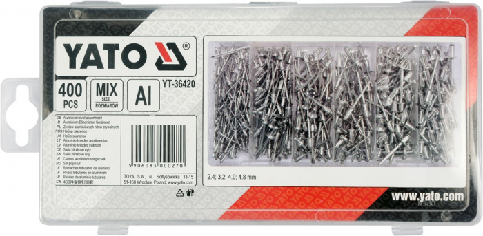 Set YATO, mix popnituri, 2.4 - 4.8 mm, 400 buc [2]