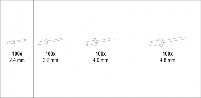 Set YATO, mix popnituri, 2.4 - 4.8 mm, 400 buc [5]