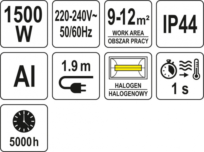 Incalzitor cu infrarosu YATO 230V 1500W IP44 9-12 m2 [6]