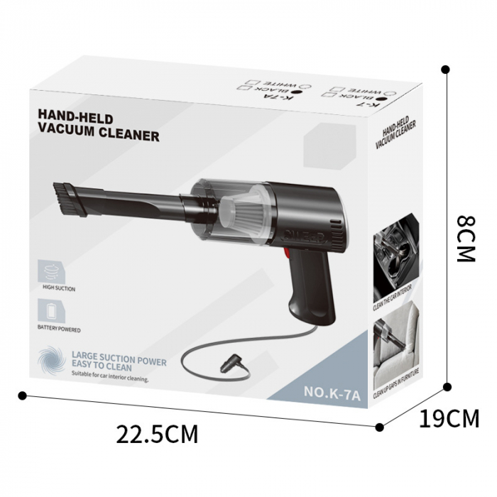 Aspirator Portabil Fara Fir, Flippy, Tip Pistol K7, Pentru Casa si Masina, Incarcare USB, Autonomie 30 Min, 36 x 17 cm, Negru [2]