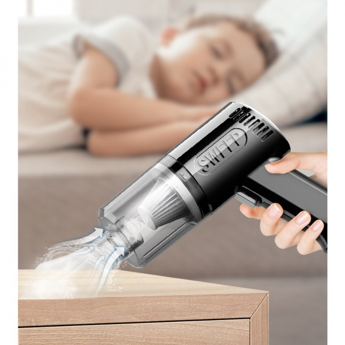 Aspirator Portabil Fara Fir, Flippy, Tip Pistol K7, Pentru Casa si Masina, Incarcare USB, Autonomie 30 Min, 36 x 17 cm, Negru [5]