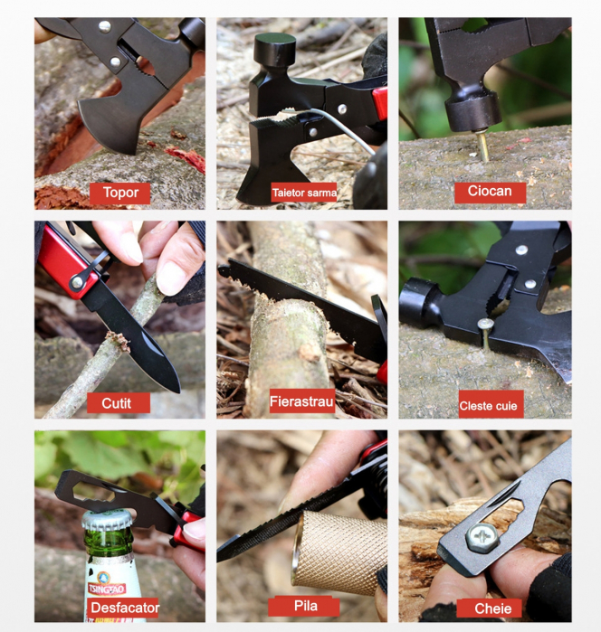Kit supravietuire multifuncional Flippy, 42 de Instrumente Profesionale, Echipament de prim-ajutor, Drumetie, Camping, Negru [2]