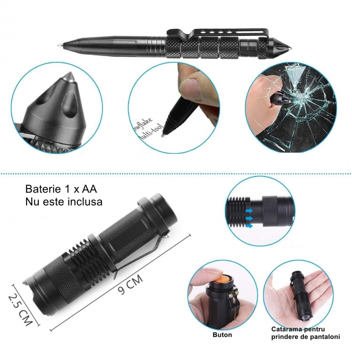 Kit supravietuire multifunctional Flippy, Instrumente profesionale, Trusa de Prim-Ajutor, pentru Camping, Drumetii, Aventuri in aer liber, borseta inclusa, model army [4]