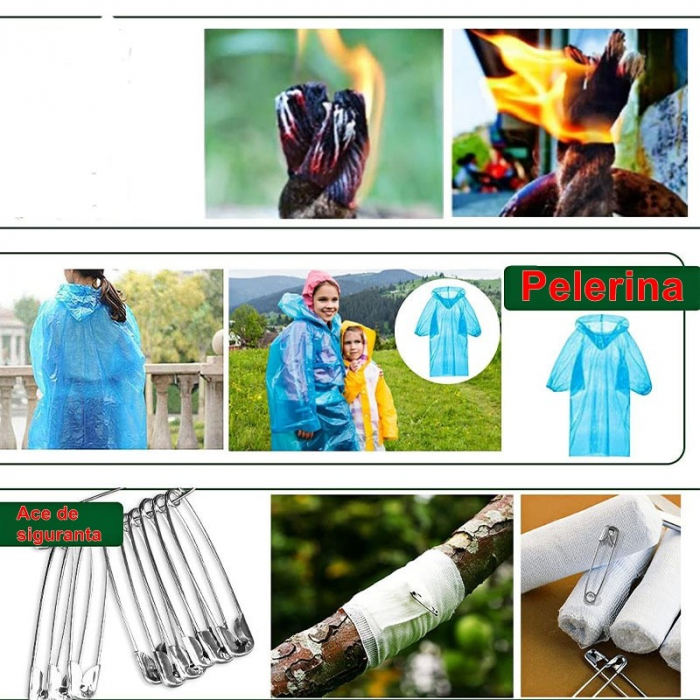 Kit supravietuire multifunctional Flippy, Instrumente profesionale, Trusa de Prim-Ajutor, pentru Camping, Drumetii, Aventuri in aer liber, borseta inclusa, model army [9]