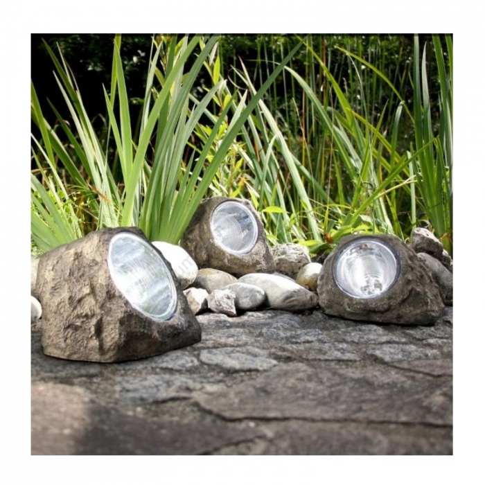 Lampa solara LED decorativa pentru gradina Flippy, imitatie piatra, lumina puternica 4 LED-uri, 12 x 15 cm [5]