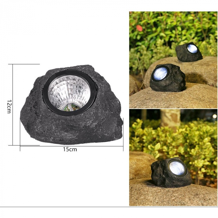 Lampa solara LED decorativa pentru gradina Flippy, imitatie piatra, lumina puternica 4 LED-uri, 12 x 15 cm [4]