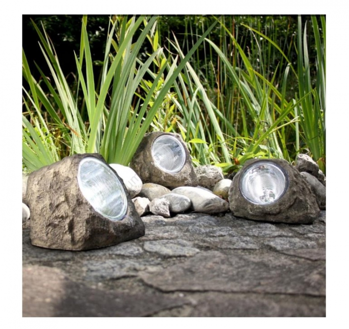 Lampa solara LED decorativa pentru gradina Flippy, imitatie piatra, lumina puternica 4 LED-uri, 12 x 15 cm [2]