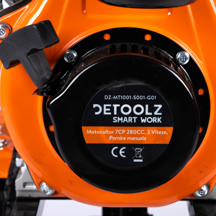 Motocultor DETOOLZ 7CP 280CC, motorina, 4T, 3 viteze, pornire manuala, cu roti [8]