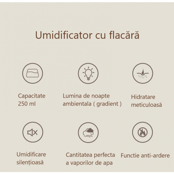 Umidificator de tip flacara, Flippy, cu aromaterapie, 7 culori, 250 ml, negru [3]