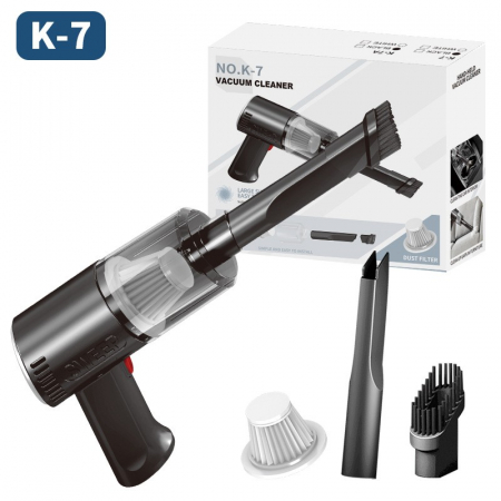 Cauciuc - Aspirator Portabil Fara Fir, Flippy, Tip Pistol K7, Pentru Casa si Masina, Incarcare USB, Autonomie 30 Min, 36 x 17 cm, Negru
