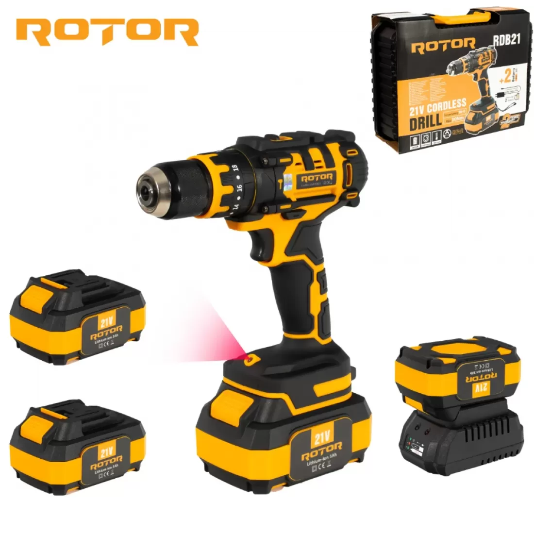Scule pe acumulator - Autofiletanta pe acumulator ROTOR RDB21 21 V /3 Ah, 1350 Rot/min, 18+1, 30 Nm, Brushless