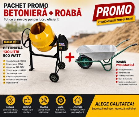 Industrial - Betonieră BuildXell 130L + Roabă (PROMO)