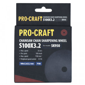 Piese drujbe si motocoase . - Disc de ascutit pentru ascutitor cu lant S100X3.2 , Granulatie P100, Numar rotatii 7100 rpm PROCRAFT