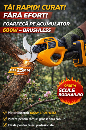 Scule pe acumulator - Foarfeca de gradina ROTOR RSB21 , 600 W , 2 acumulatori 21V 3Ah