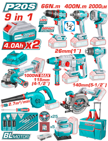 Scule pe acumulator - KIT COMBO 20V - 4.0Ah 9 in 1 Produse TOTAL ..