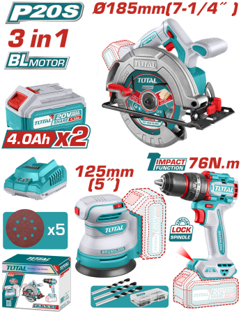 Scule pe acumulator - KIT COMBO 20V - 4.0Ah - FIERASTRAU CIRCULAR, SLEFUITOR , MASINA DE GAURIT CU IMPACT