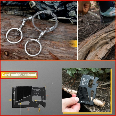 Kit supravietuire 19 in 1 Flippy, Cutit/Busola/Lanterna/Fluier/Chingi/Paracord, pentru Caping, Drumetii, Aventuri, Insturmente profesionale, Negru [5]