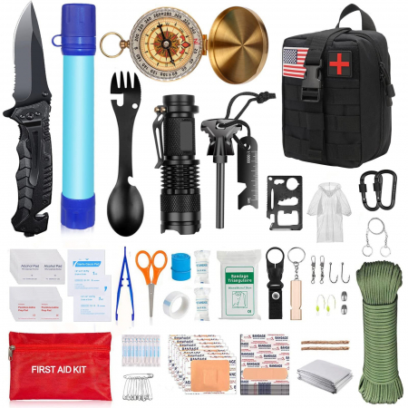 Kit-uri si  Accesorii Camping - Kit supravietuire multifuncional Flippy, 40 de Instrumente Profesionale, Echipament de prim-ajutor, Drumetie, Camping