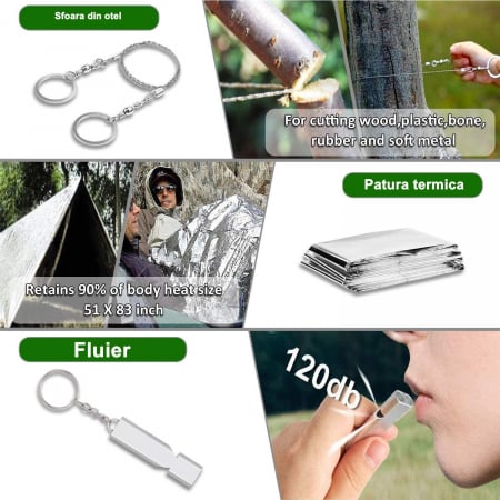 Kit supravietuire multifunctional Flippy, Instrumente profesionale, Trusa de Prim-Ajutor, pentru Camping, Drumetii, Aventuri in aer liber, borseta inclusa, model army [2]