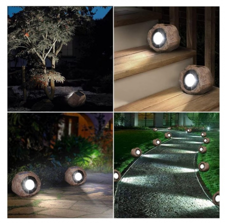 Panou Solar - Lampa solara LED decorativa pentru gradina Flippy, imitatie piatra, lumina puternica 4 LED-uri, 12 x 15 cm