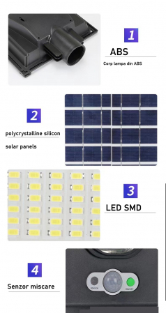 Lampa solara stradala , cu telecomanda, senzor de miscare si lumina 200 watt [6]