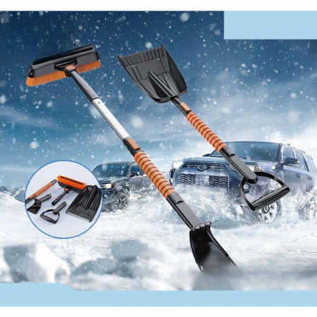 Cauciuc - Lopata pentru zapada Flippy, 5 in 1, Perie, Racleta, 2 tipuri de Lopeti, Rotativa, Telescopica, Detasabila, Material Aluminiu si ABS, 100 x 25 cm, negru