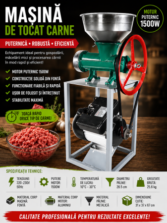 Produse Zootehnie - Mașină de tocat carne electrică 1500W – Putere, rezistență și eficiență pentru gospodăria ta!