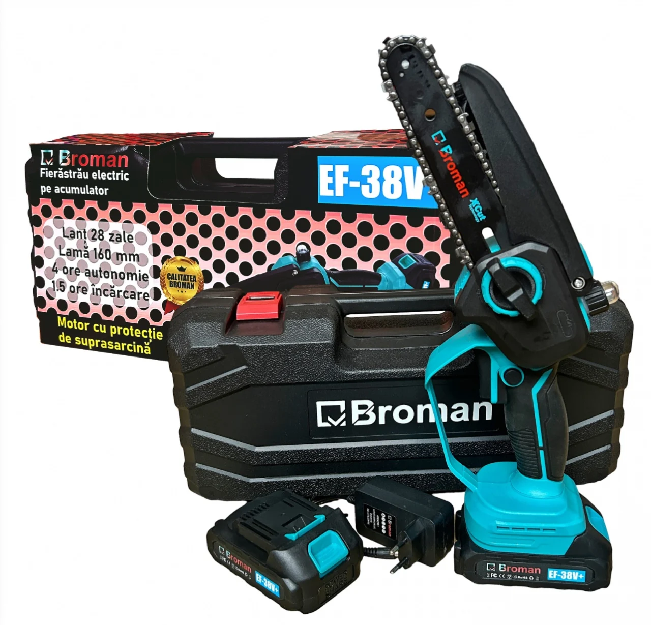 Drujba pe Baterie - Mini-fierastrau electric Broman 2 acumulatori, 38 V, sistem ungere lant ..