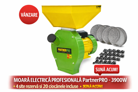 Masina de Tuns Gazon si Tocator de Crengi - Moara electrica 240 Kg/h , 3900W, PartnerPRO