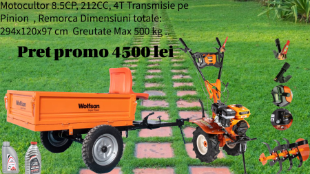 Motocultoare - Motocultor 8.5CPTransmisie pe pinion -  Cu Remorca   500 kg Max ..