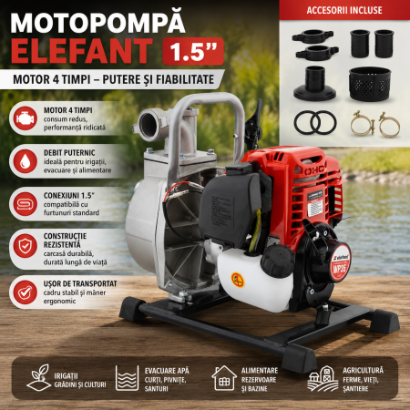 Unelte Gradinarit - Motopompă ELEFANT 1.5” – Motor 4 Timpi, Puternică și Economică