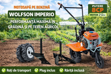 Motocultoare - MOTOSAPĂ PE BENZINĂ WOLFSON IMPERIO – 8 CP | PUTERE MAXIMĂ PENTRU ORICE TEREN!