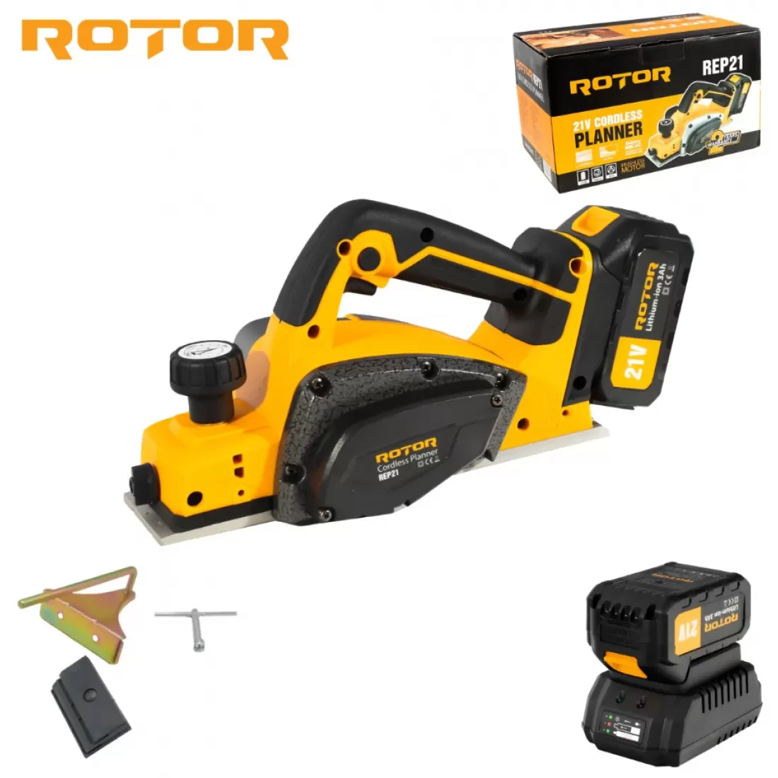 Scule pe acumulator - Rindea pe acumulator ROTOR REP21, 21V/3Ah, 500 W, 16000 rot/min ,Brushless