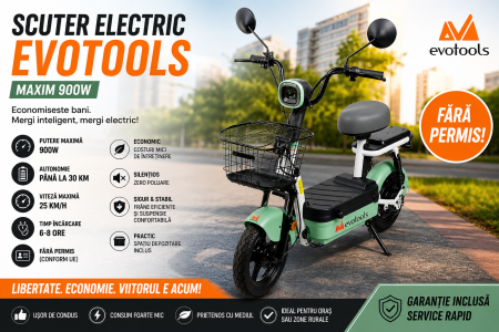 Auto - Scuter Electric Evotools 900W – Fără permis | Economic &Practic