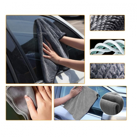 Set 9 Piese pentru Spalat Auto, Flippy, din Plastic si Microfibra, Perii si Lavete, Model A, Gri [4]