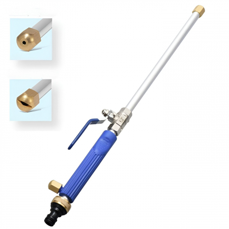 Cauciuc - Set Accesoriu cu Presiune Reglabila, Flippy, pentru Furtun, cu Duze si Conector, Pulverizator de Apa, Tija de Stropit, 46.5 cm Lungime, Albastru