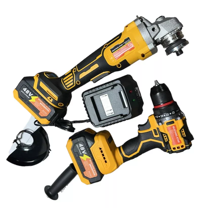Scule pe acumulator - Set de scule cu baterii Mustang – bormasina și polizor unghiular .. Cu motor ..