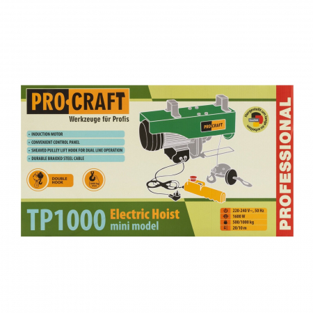 Troliu electric palan Procraft , 1600W, cu kit montare Greutate 1000kg [1]
