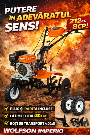Motocultoare - WOLFSON IMPERIO – MOTOCULTOR CU ACCESORII INCLUSE  8 cp