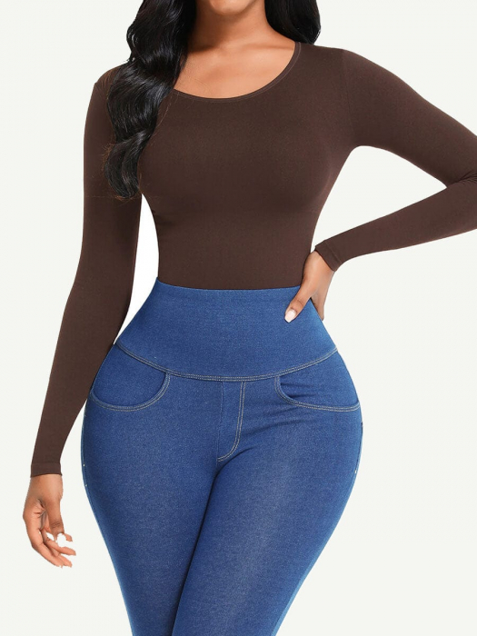 Body modelator tanga cu maneci lungi Erica (Maro) [4]