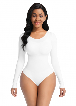 Body modelator - Body modelator tanga cu maneci lungi Erica (Alb)