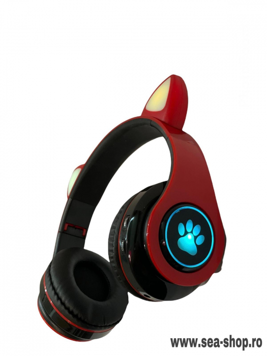 Casti Wireless CATS cu lumini RGB, rosu-grena [2]
