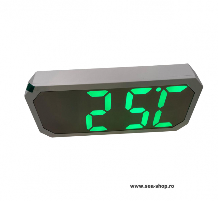 Ceas oglinda cu chenar si afisaj led verde, gei deschis [2]