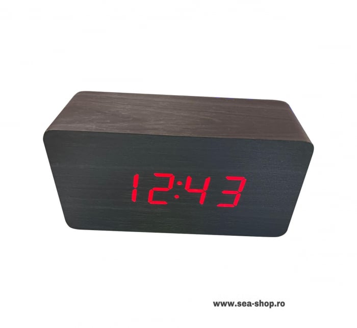 Ceas Digital LED cu aspect lemn, led rosu, culoare negru [3]